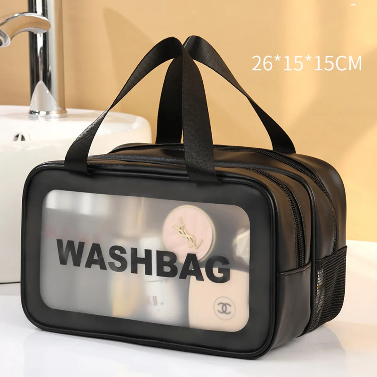 Women'S Pvc Solid Color Basic Square Zipper Open Cosmetic Bag Travel Bag Wash Bag