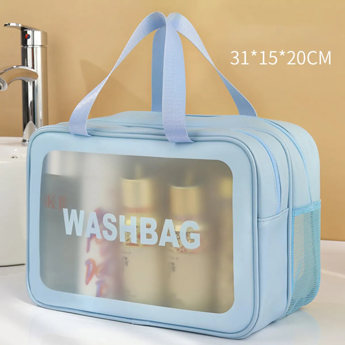 Women'S Pvc Solid Color Basic Square Zipper Open Cosmetic Bag Travel Bag Wash Bag