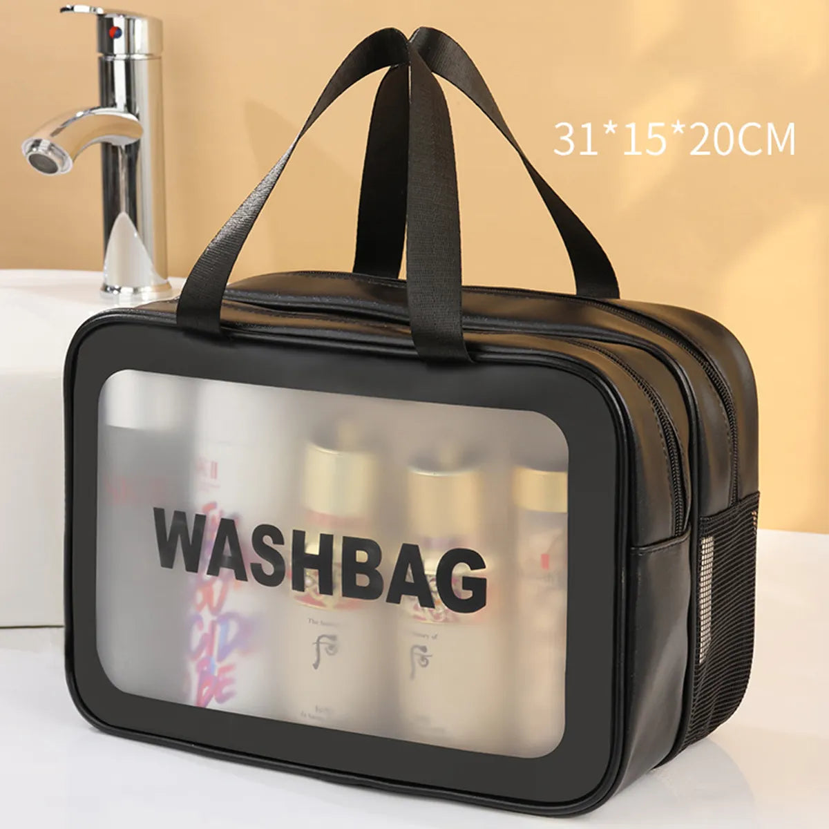 Women'S Pvc Solid Color Basic Square Zipper Open Cosmetic Bag Travel Bag Wash Bag