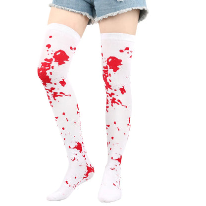 Women'S Retro Bat Blood Stains Skull Polyester Cotton Over The Knee Socks A Pair