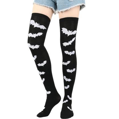 Women'S Retro Bat Blood Stains Skull Polyester Cotton Over The Knee Socks A Pair