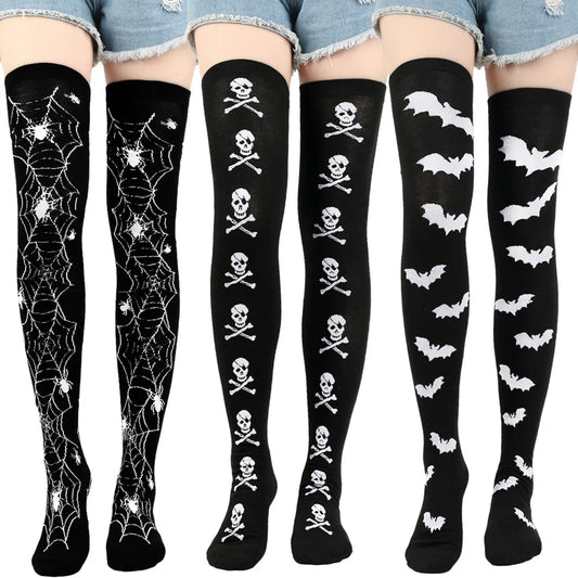 Women'S Retro Bat Blood Stains Skull Polyester Cotton Over The Knee Socks A Pair