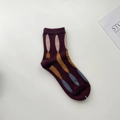 Women'S Retro Color Block Cotton Crew Socks A Pair