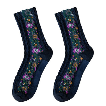 Women'S Retro Ditsy Floral Cotton Crew Socks A Pair