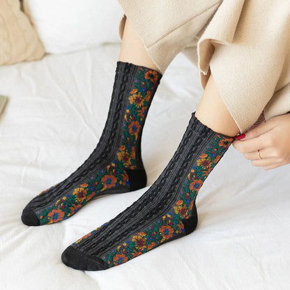 Women'S Retro Ditsy Floral Cotton Crew Socks A Pair