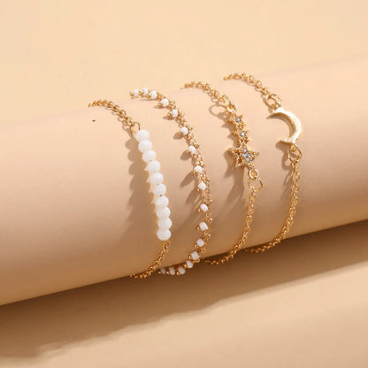 Retro Fashion Star Moon Alloy Plating Inlaid Pearls Artificial Pearls Bracelets