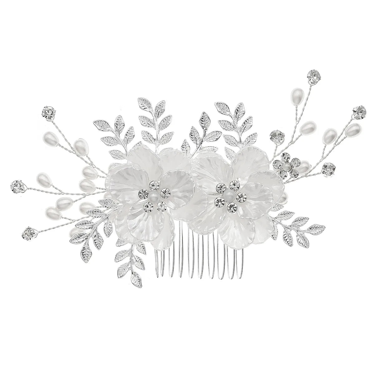 Women'S Retro Handmade Flower Arylic Metal Flowers Acrylic Insert Comb