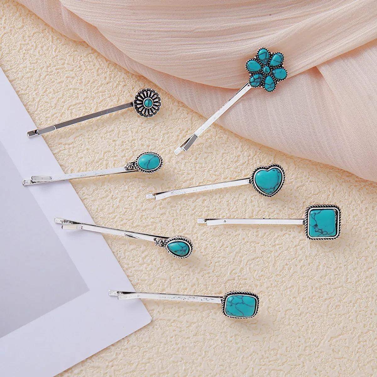 Women'S Retro Oval Flower Zinc Alloy Plating Inlay Turquoise Hair Clip