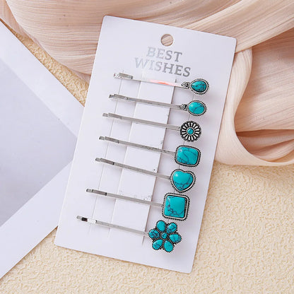 Women'S Retro Oval Flower Zinc Alloy Plating Inlay Turquoise Hair Clip