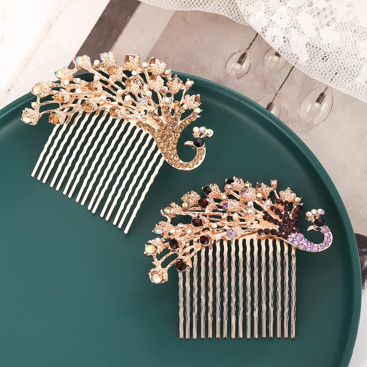 Women'S Retro Peacock Alloy Inlay Zircon Insert Comb