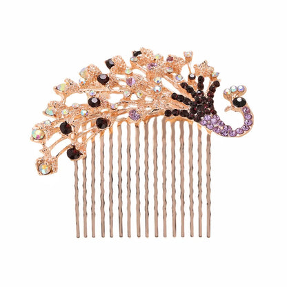 Women'S Retro Peacock Alloy Inlay Zircon Insert Comb