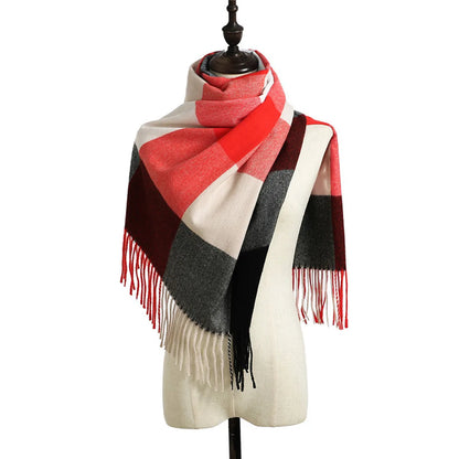 Women'S Retro Plaid Imitation Cashmere Tassel Winter Scarves