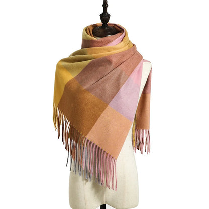 Women'S Retro Plaid Imitation Cashmere Tassel Winter Scarves