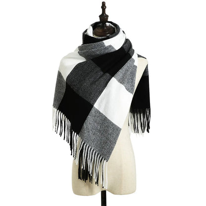 Women'S Retro Plaid Imitation Cashmere Tassel Winter Scarves