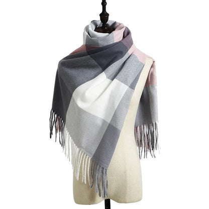 Women'S Retro Plaid Imitation Cashmere Tassel Winter Scarves