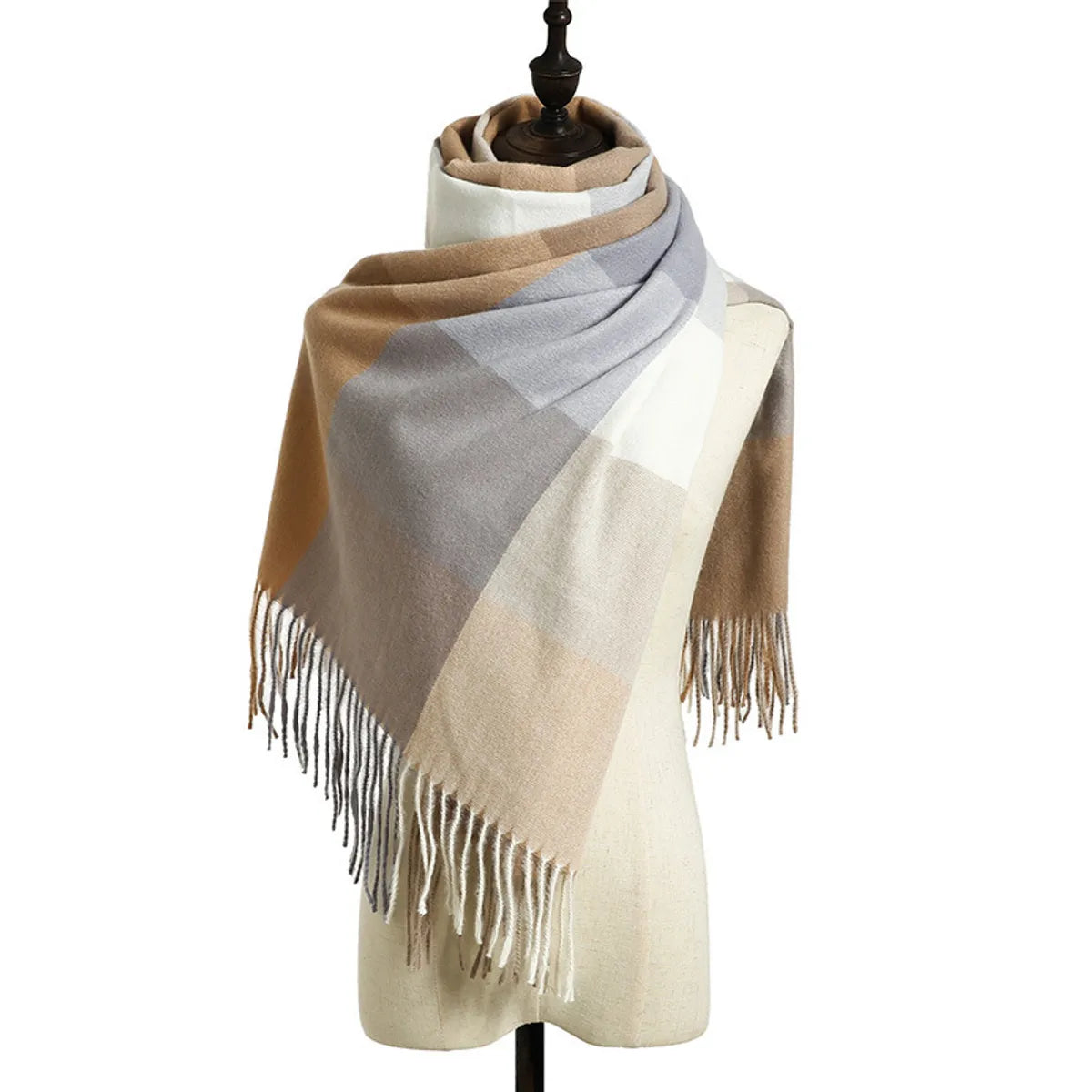 Women'S Retro Plaid Imitation Cashmere Tassel Winter Scarves