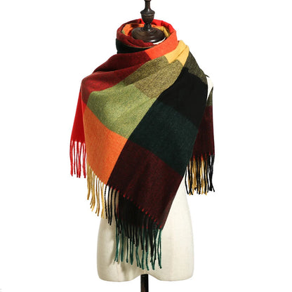 Women'S Retro Plaid Imitation Cashmere Tassel Winter Scarves