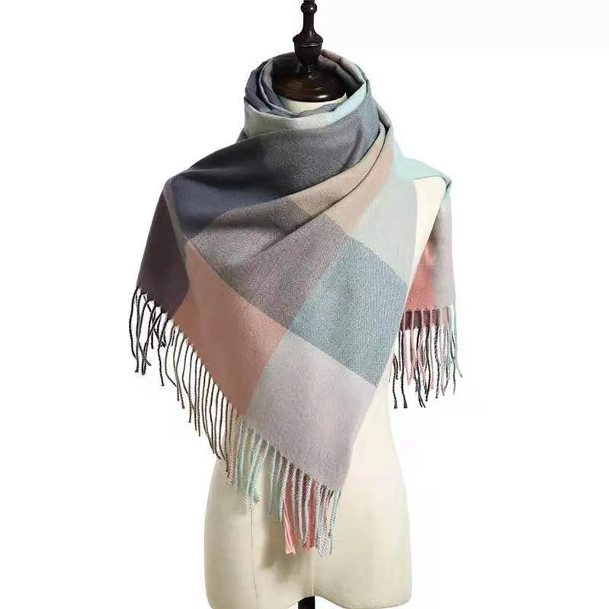 Women'S Retro Plaid Imitation Cashmere Tassel Winter Scarves