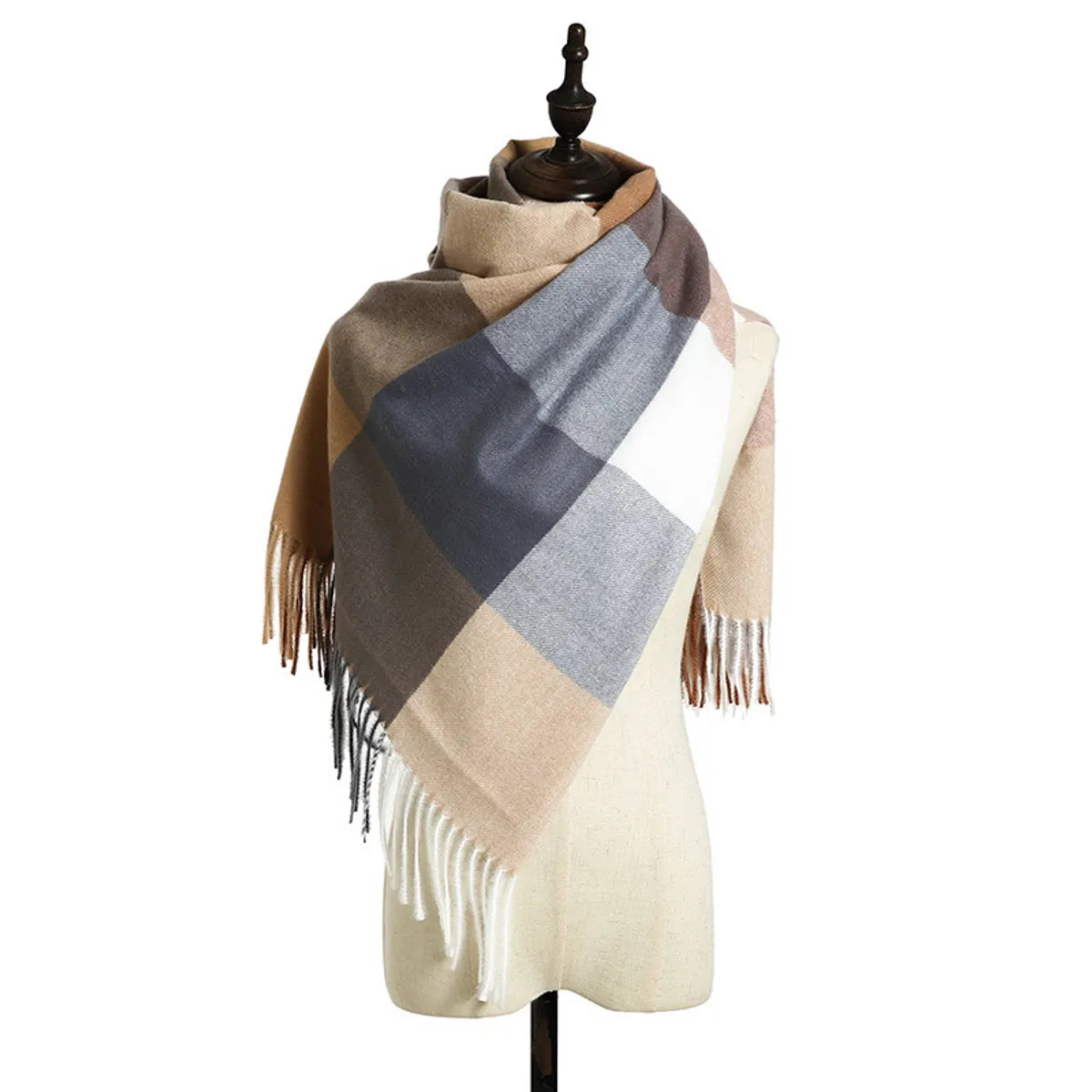 Women'S Retro Plaid Imitation Cashmere Tassel Winter Scarves