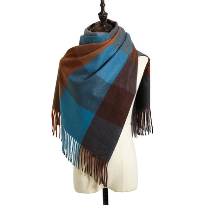 Women'S Retro Plaid Imitation Cashmere Tassel Winter Scarves