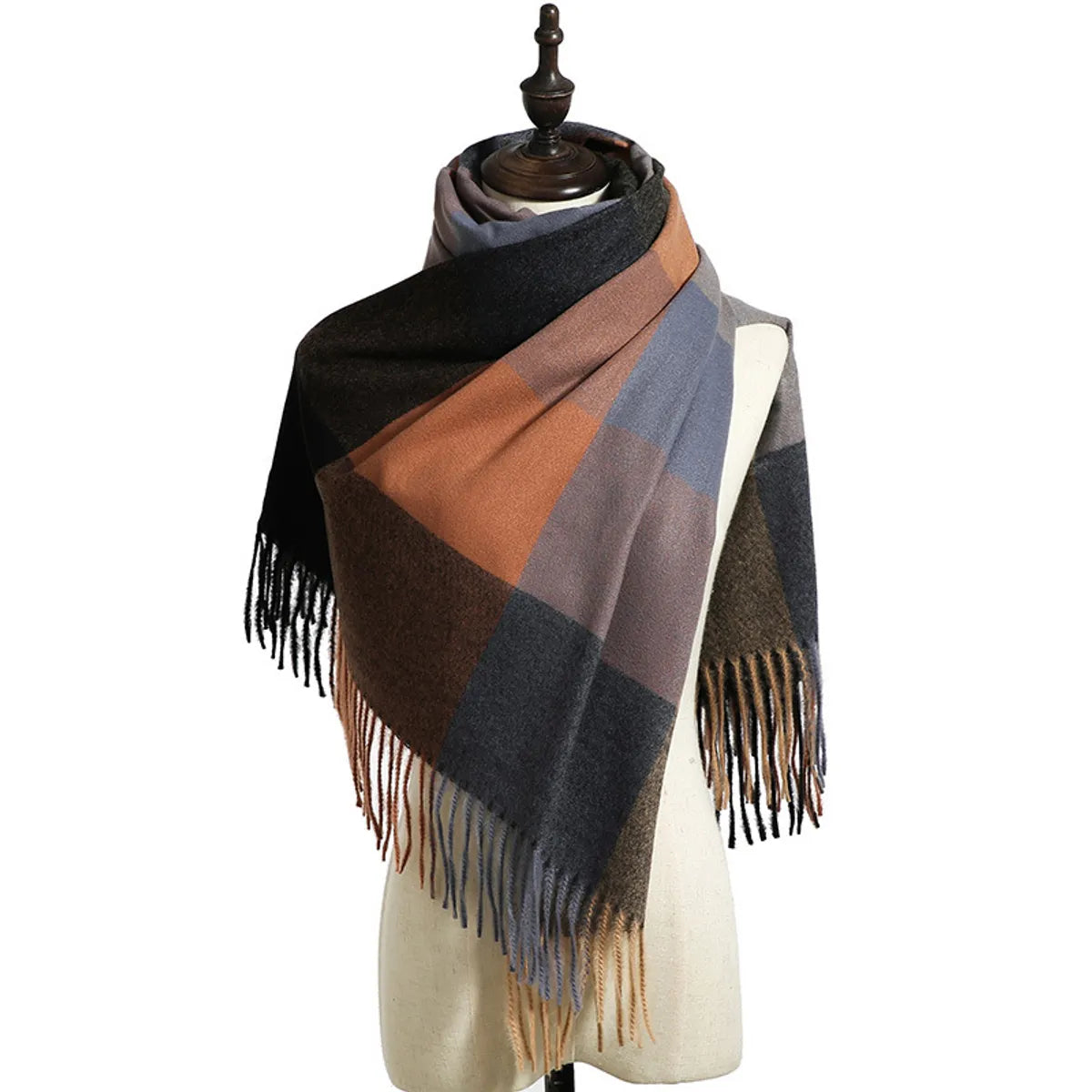 Women'S Retro Plaid Imitation Cashmere Tassel Winter Scarves