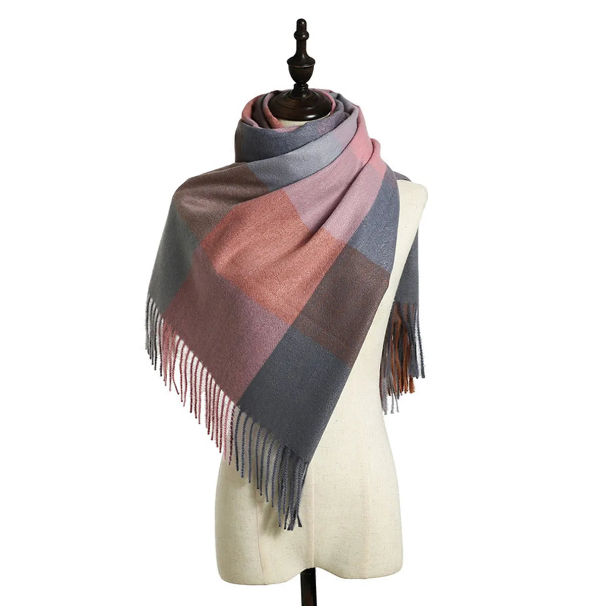 Women'S Retro Plaid Imitation Cashmere Tassel Winter Scarves