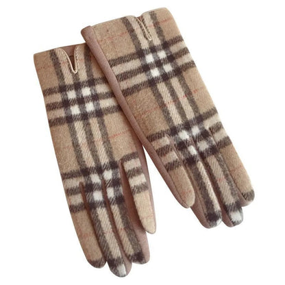 Women'S Retro Plaid Woolen Polyester Gloves