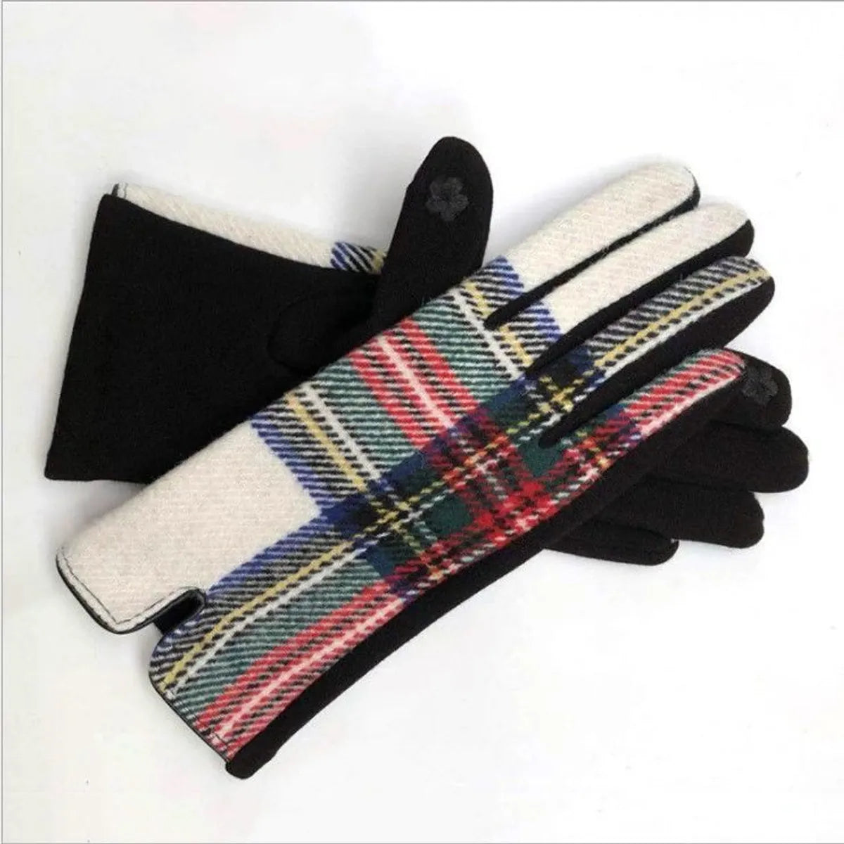 Women'S Retro Plaid Woolen Polyester Gloves