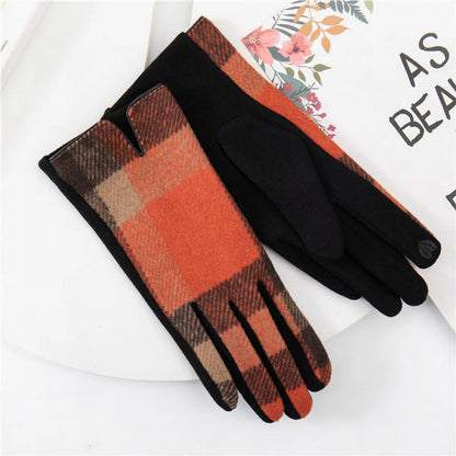 Women'S Retro Plaid Woolen Polyester Gloves