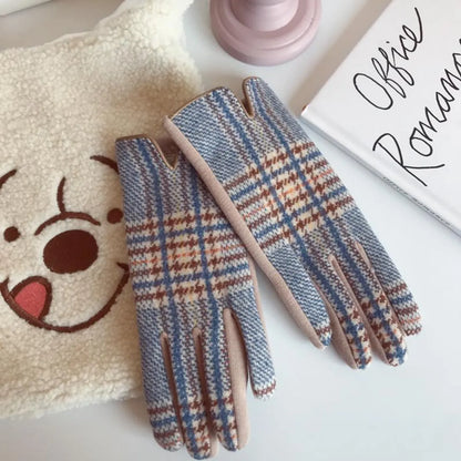 Women'S Retro Plaid Woolen Polyester Gloves