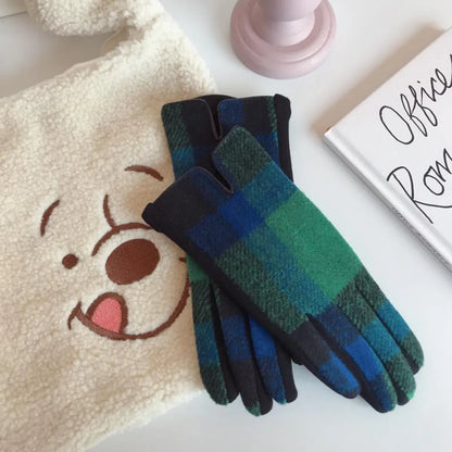 Women'S Retro Plaid Woolen Polyester Gloves