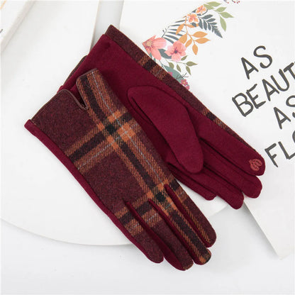 Women'S Retro Plaid Woolen Polyester Gloves