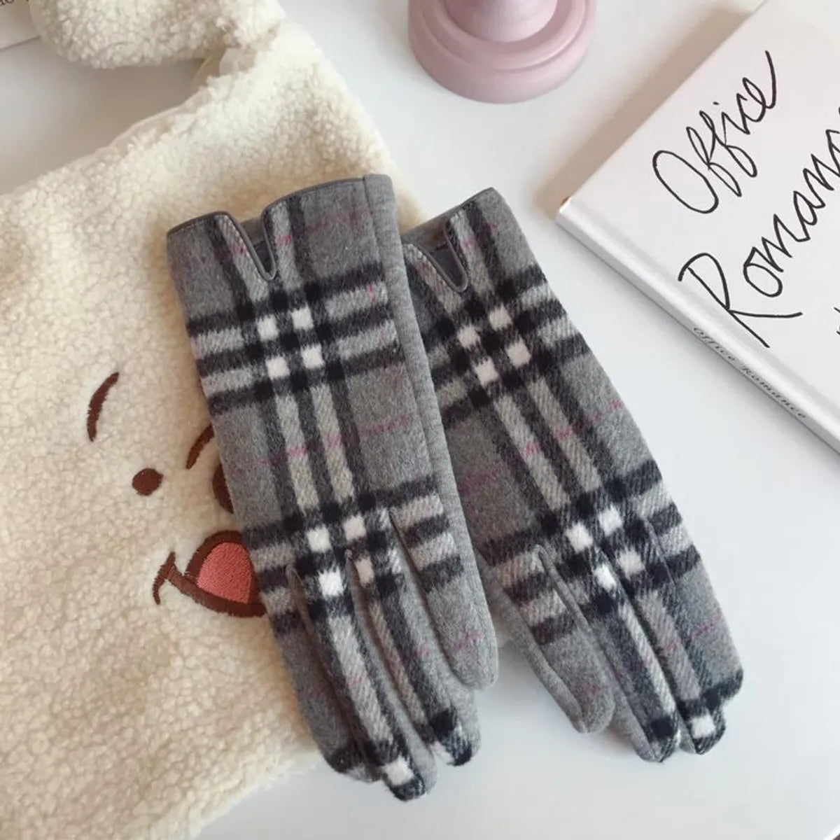 Women'S Retro Plaid Woolen Polyester Gloves