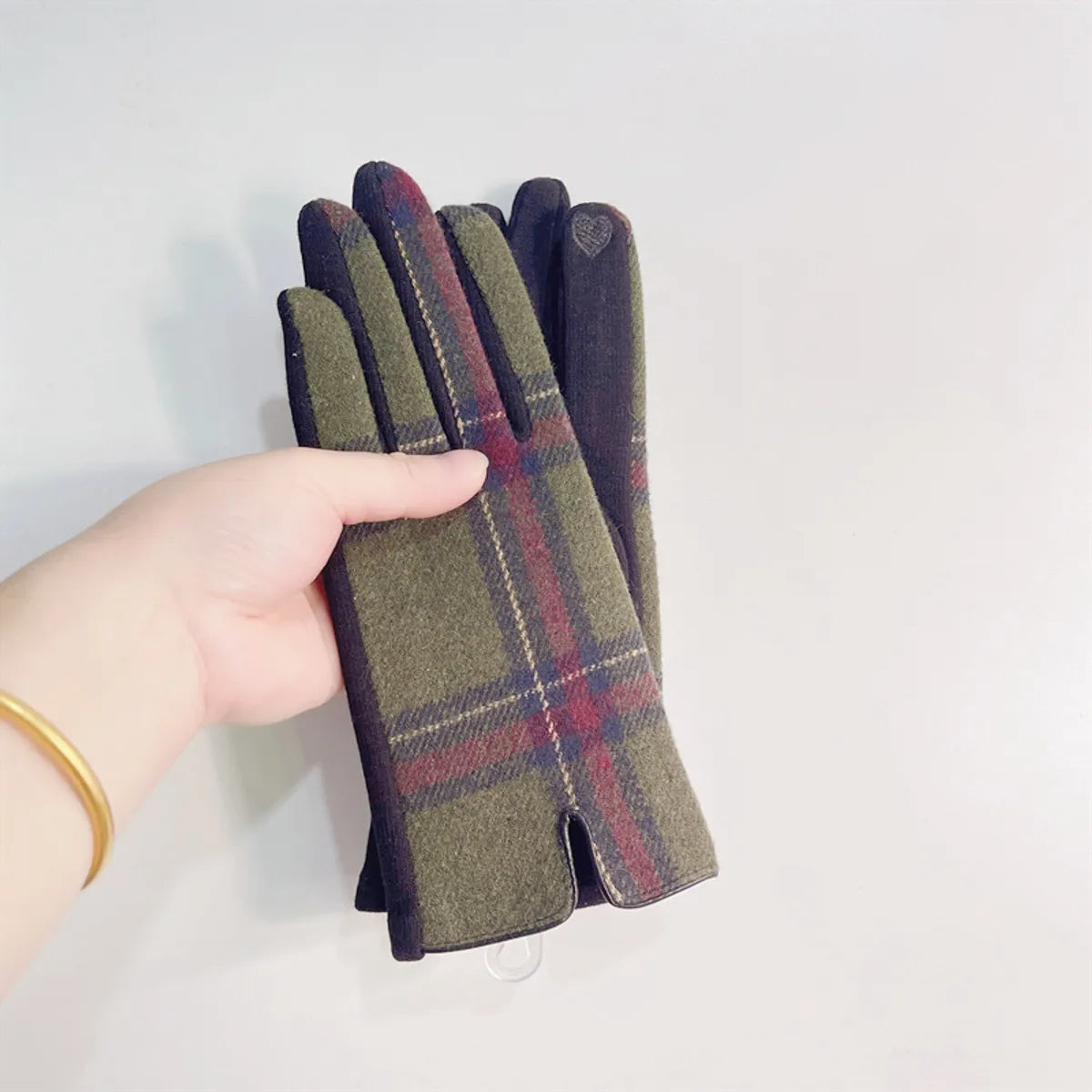 Women'S Retro Plaid Woolen Polyester Gloves