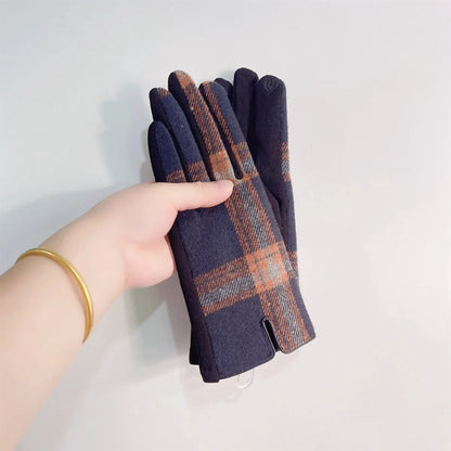 Women'S Retro Plaid Woolen Polyester Gloves