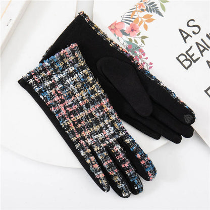 Women'S Retro Plaid Woolen Polyester Gloves