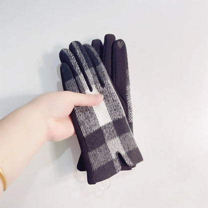 Women'S Retro Plaid Woolen Polyester Gloves