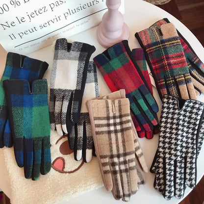 Women'S Retro Plaid Woolen Polyester Gloves