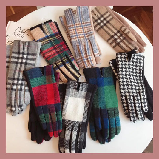 Women'S Retro Plaid Woolen Polyester Gloves