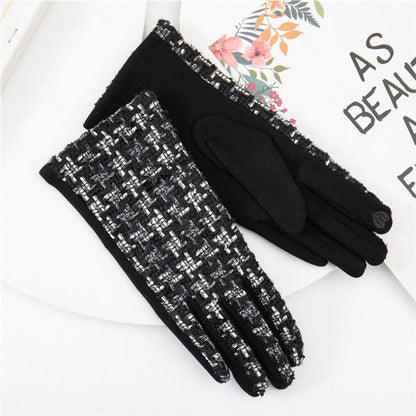 Women'S Retro Plaid Woolen Polyester Gloves