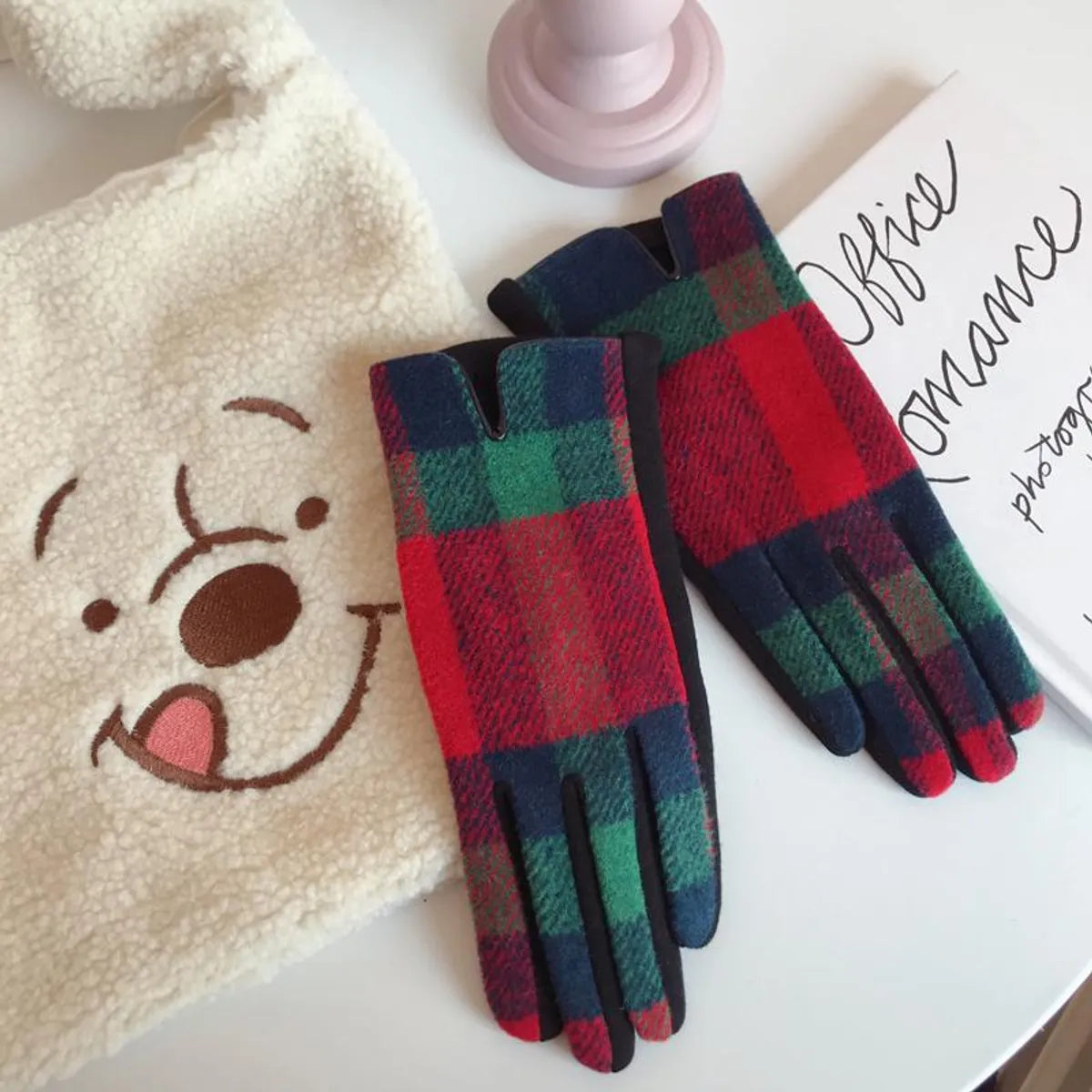 Women'S Retro Plaid Woolen Polyester Gloves