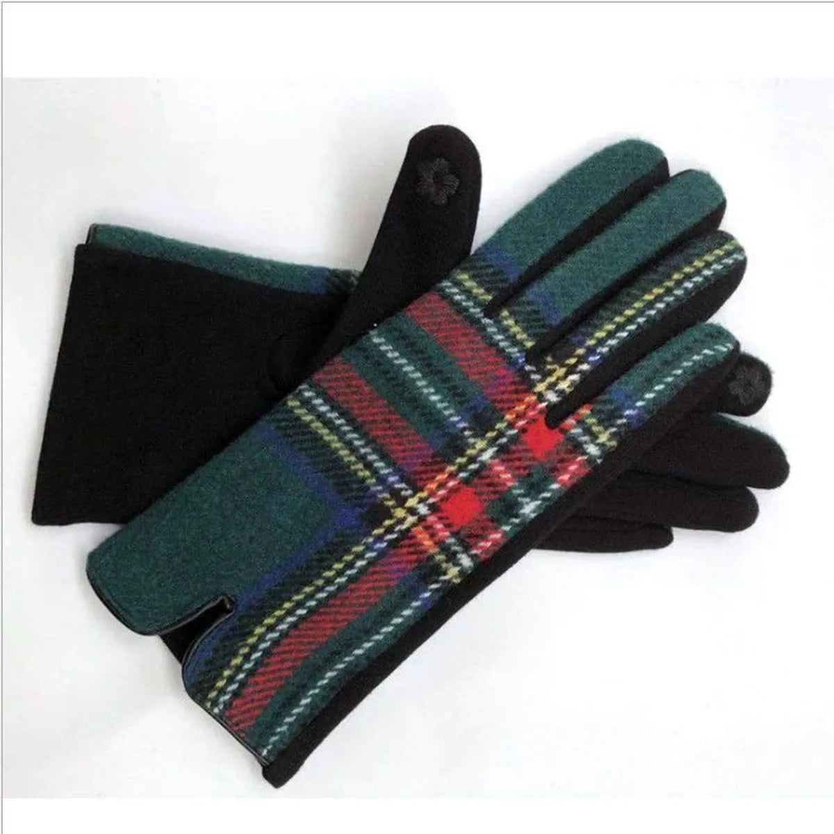 Women'S Retro Plaid Woolen Polyester Gloves