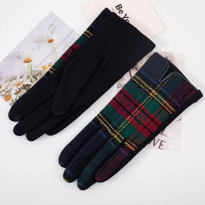 Women'S Retro Plaid Woolen Polyester Gloves