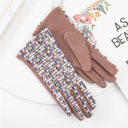 Women'S Retro Plaid Woolen Polyester Gloves