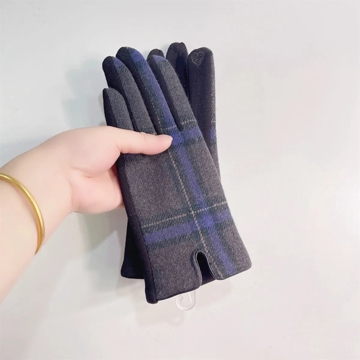 Women'S Retro Plaid Woolen Polyester Gloves