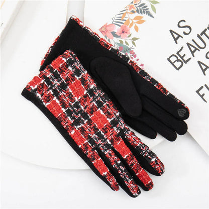 Women'S Retro Plaid Woolen Polyester Gloves