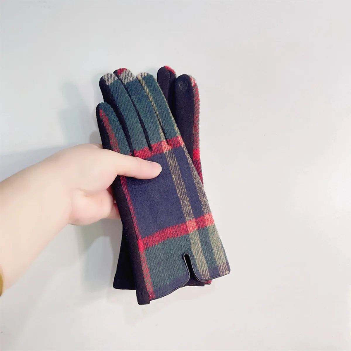 Women'S Retro Plaid Woolen Polyester Gloves