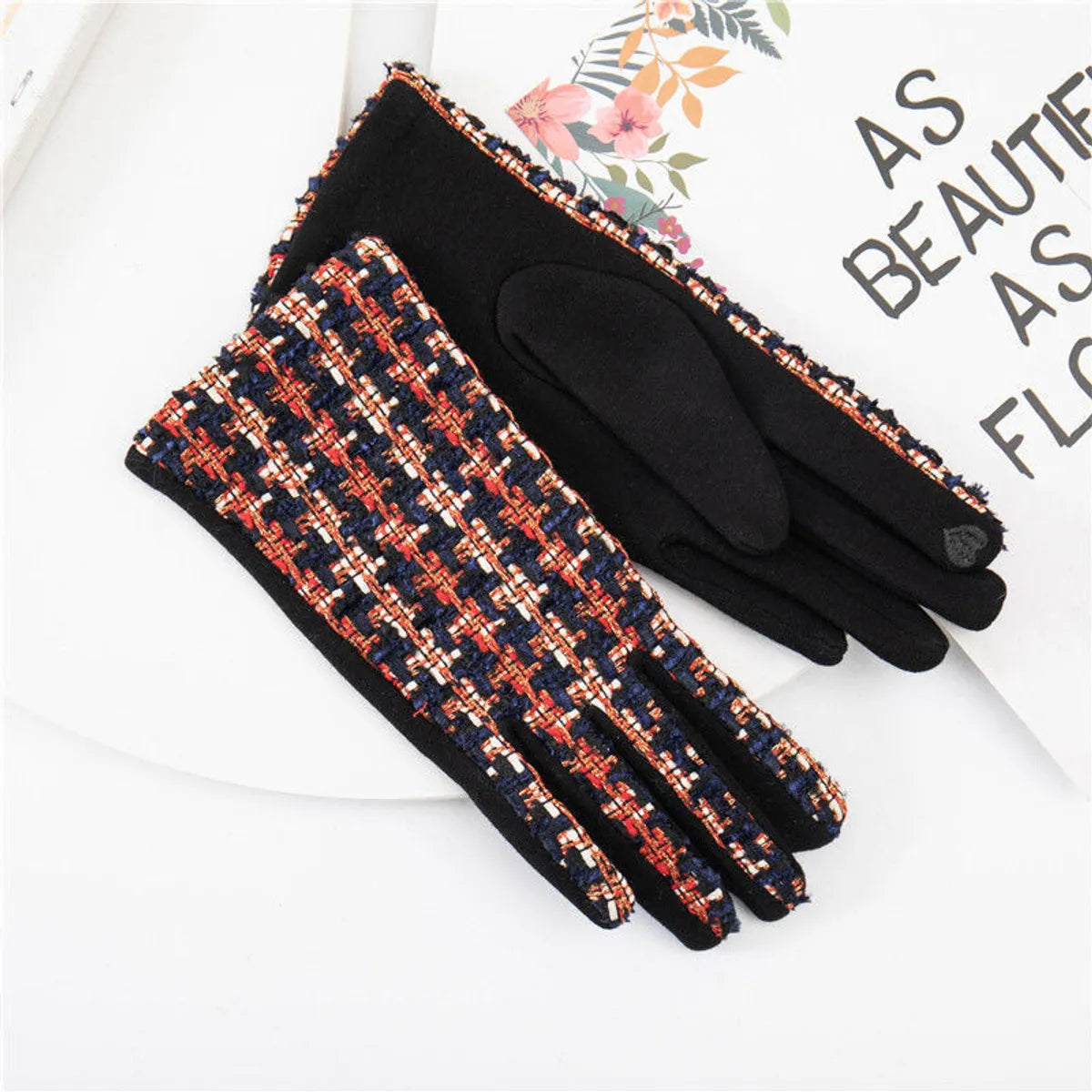 Women'S Retro Plaid Woolen Polyester Gloves