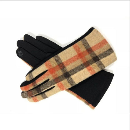 Women'S Retro Plaid Woolen Polyester Gloves