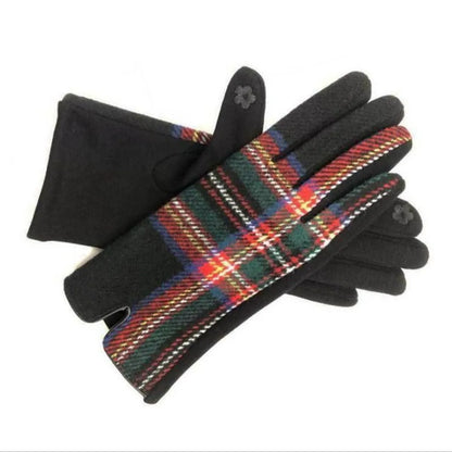 Women'S Retro Plaid Woolen Polyester Gloves